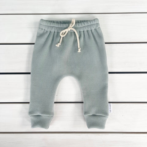 Dusty Blue Ribbed Knit Pants