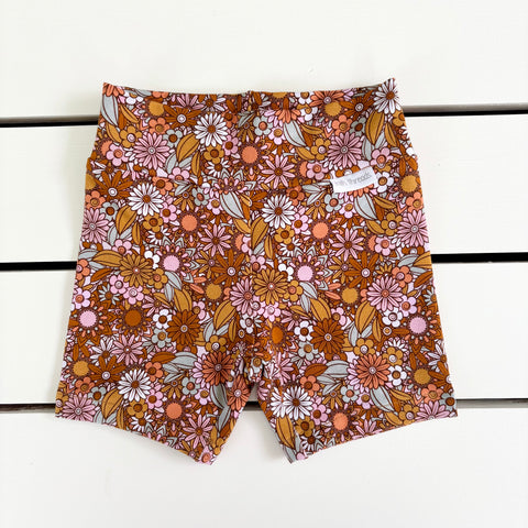 Pink & Bronze Retro Floral Bike Shorts