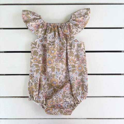 Latte Floral Flutter Romper