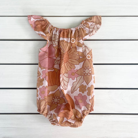 Coral Floral Flutter Romper