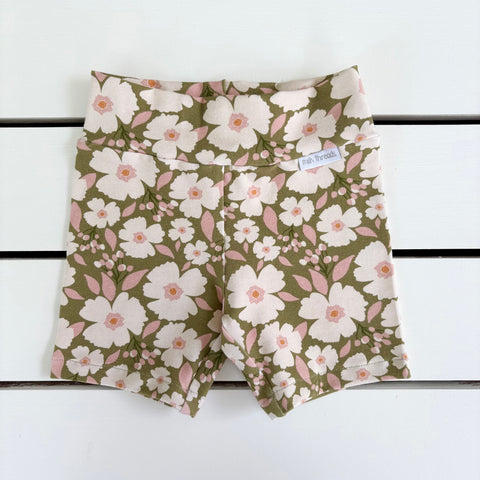 Green Floral Bike Shorts