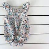 Autumn Blues Floral Flutter Romper
