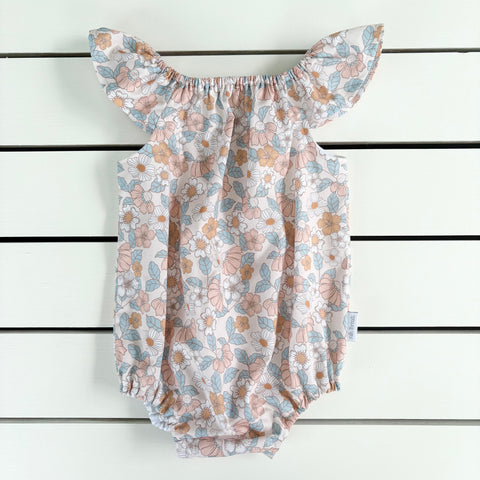 Blush & Blue Floral Flutter Romper