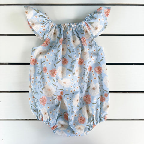 Sweet Blue Floral Flutter Romper