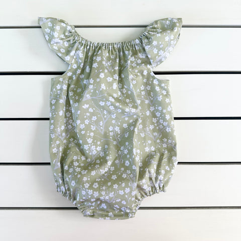 Sage Floral Flutter Romper